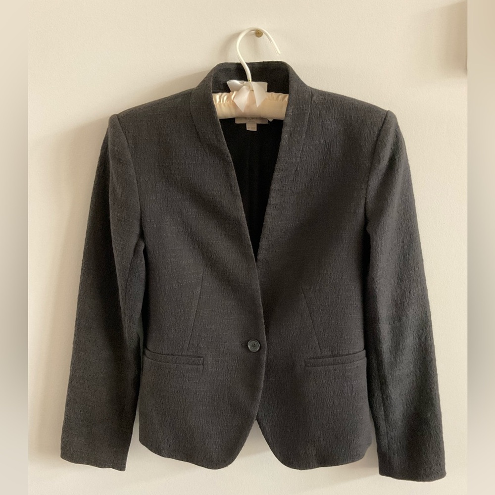 LOFT Petite Collarless One Button Blazer, Black, 2P